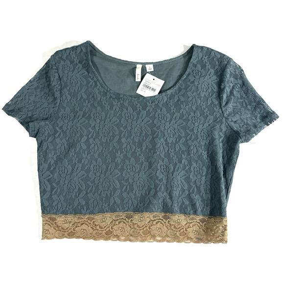 Frenchi Blue Lace Crop Top Short Sleeve Scalloped Hem Size L Nordstrom NWT - Picture 1 of 7